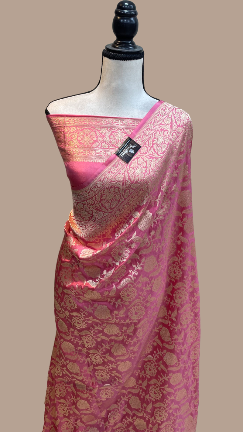 Pure Katan Silk Banarasi Handloom Saree - All Over Jaal Work - The Handlooms