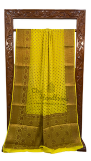 Yellow Pure Chiffon Khaddi Banarasi Saree - The Handlooms