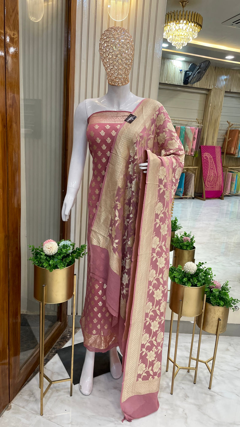 Khaddi Georgette Handlooms Banarasi Dress material - The Handlooms