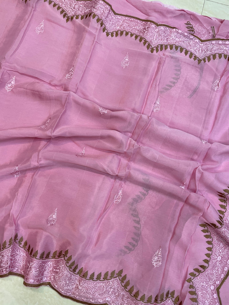 Pure Georgette Chikankari Handloom Banarasi Saree - The Handlooms
