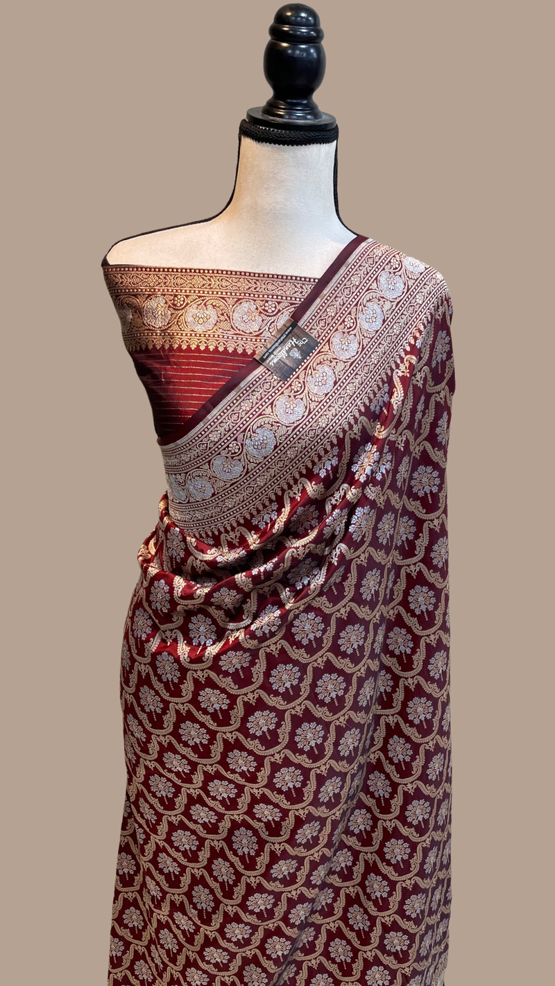 Pure Katan Silk Banarasi Handloom Saree - All over Sona Roopa Jaal work - The Handlooms