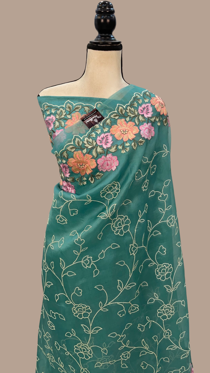 Pure Organza Chikankari Handloom Banarasi Saree - The Handlooms