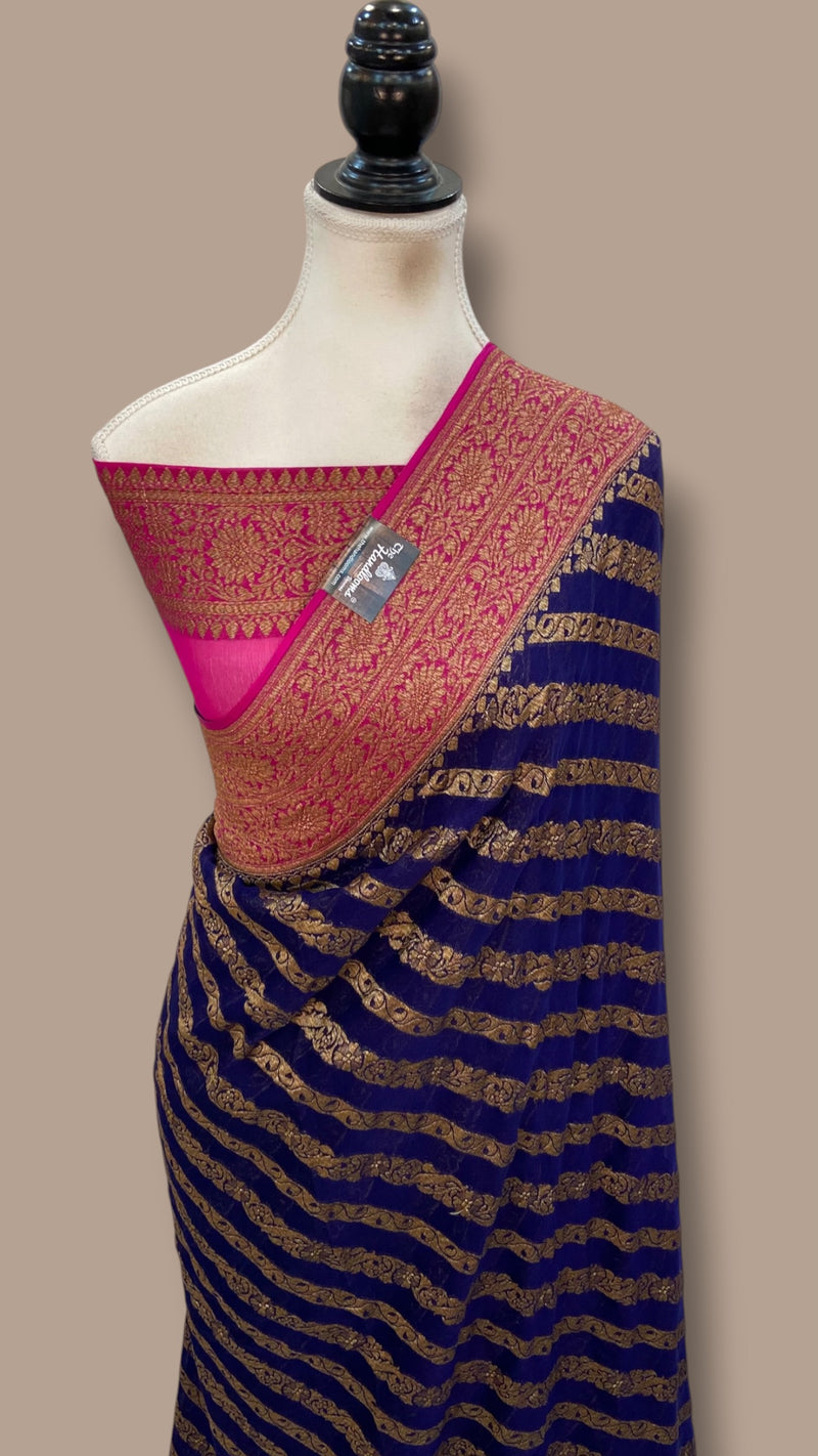 Khaddi Georgette Banarasi Saree -  Antique zari