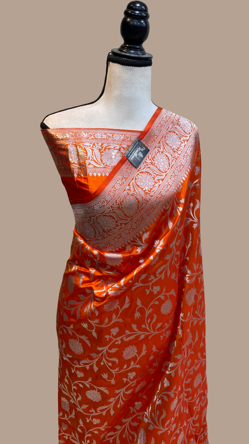 Pure Katan Silk Banarasi Handloom Saree - All Over Jaal Work - The Handlooms