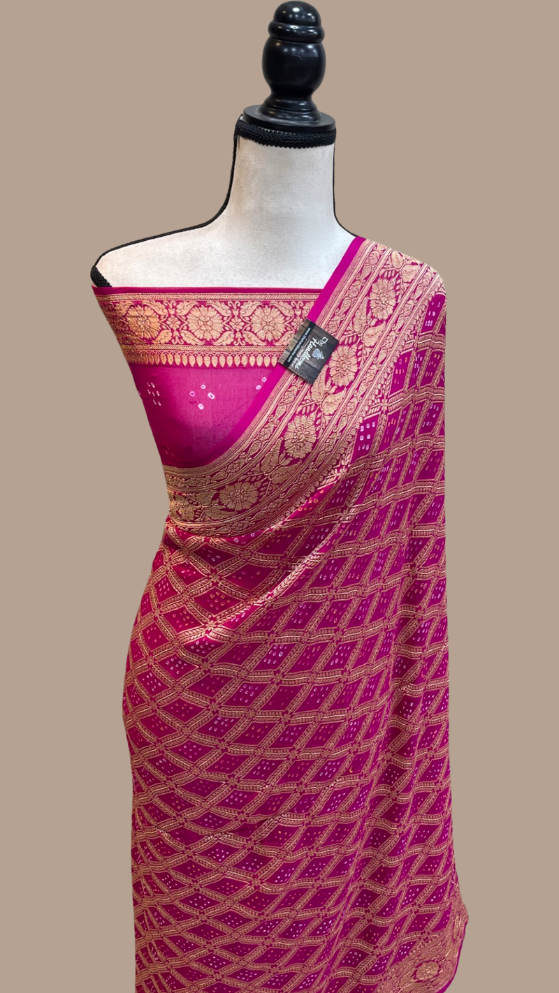Pure Georgette Banarasi Bandhej Handloom Saree - The Handlooms