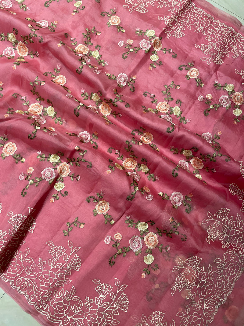 Pure Organza Chikankari Handloom Banarasi Saree - The Handlooms