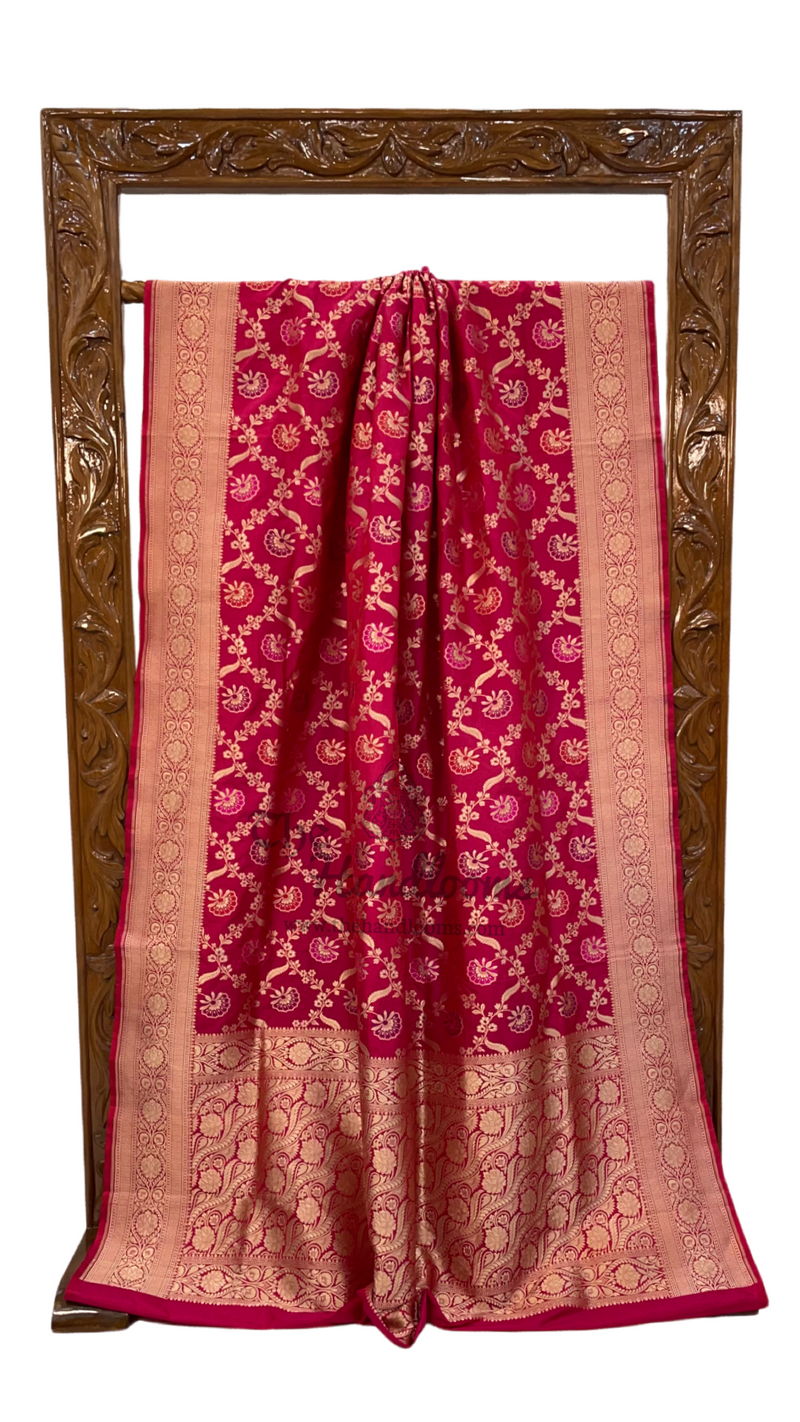 Pure Katan Silk Banarasi Handloom Saree - All over Jaal work with Meenakari - The Handlooms