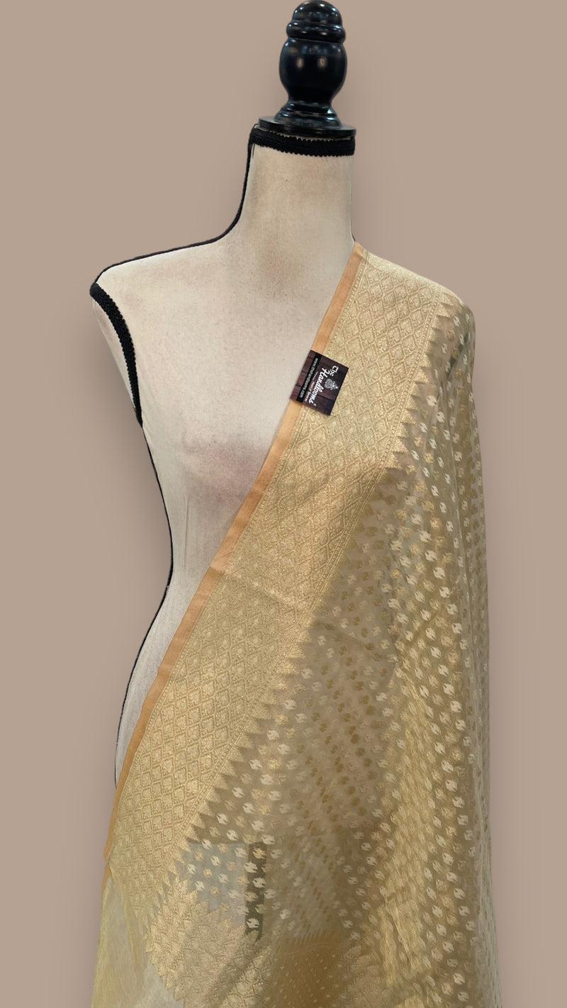 Pure Tissue Reshmi Zari Banarasi Brocade Handloom Dupatta - The Handlooms