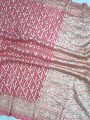 Pink Khaddi Georgette Handloom Banarasi Saree - All over Sona Roopa Jaal Work - The Handlooms