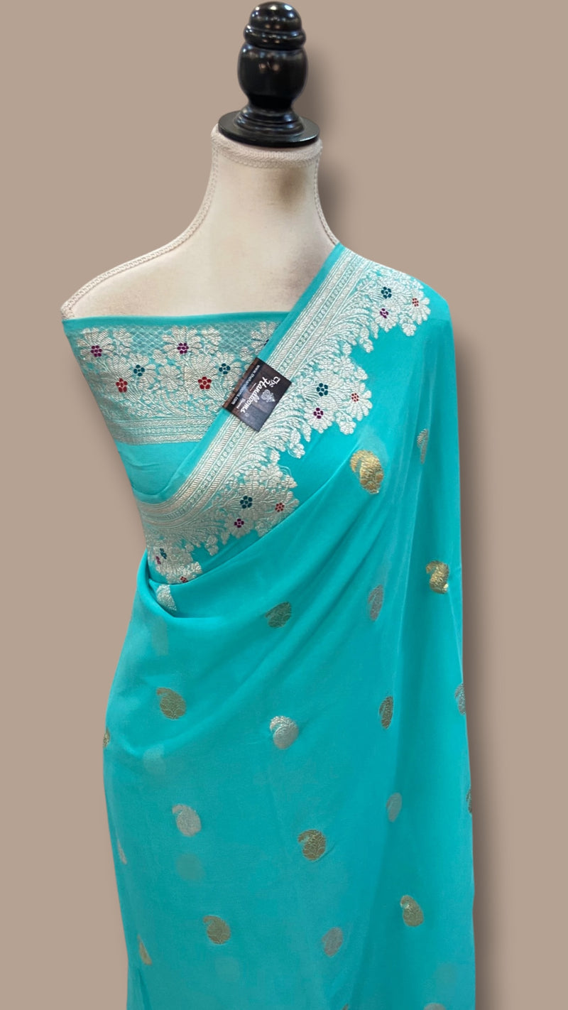 Handloom Banarasi Khaddi Georgette Saree | All-Over Sona Roopa Kadua Motifs & Meenakari
