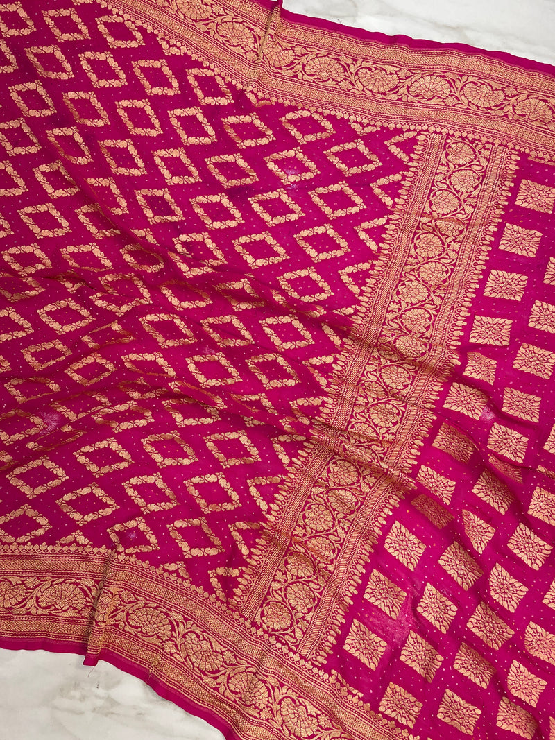 Pure Georgette Banarasi Bandhej Handloom Saree - The Handlooms