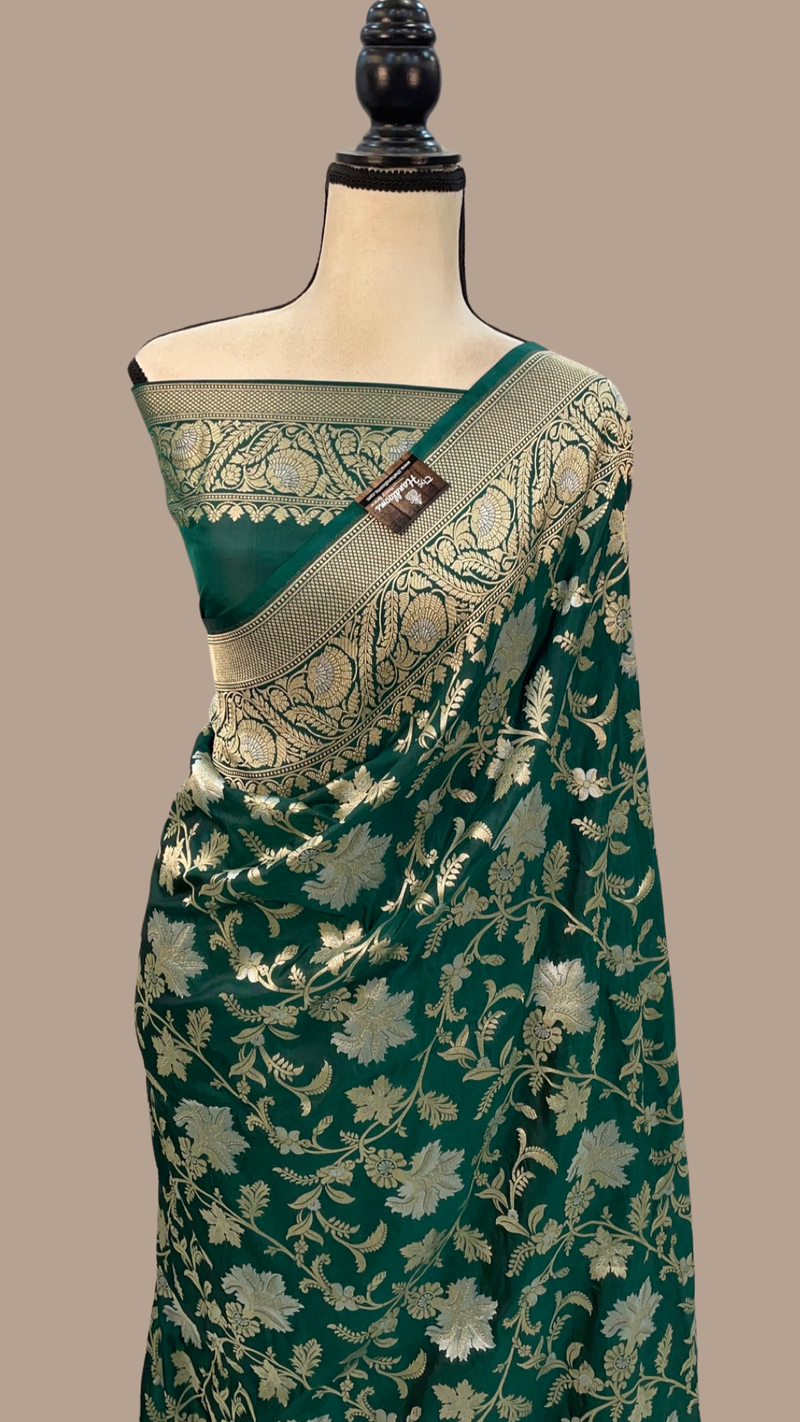 Pure Katan Silk Banarasi Handloom Saree - All Over Sona Roopa Jaal Work - The Handlooms