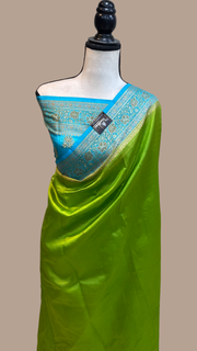 Green Pure Dupion Silk Banarasi Saree - The Handlooms