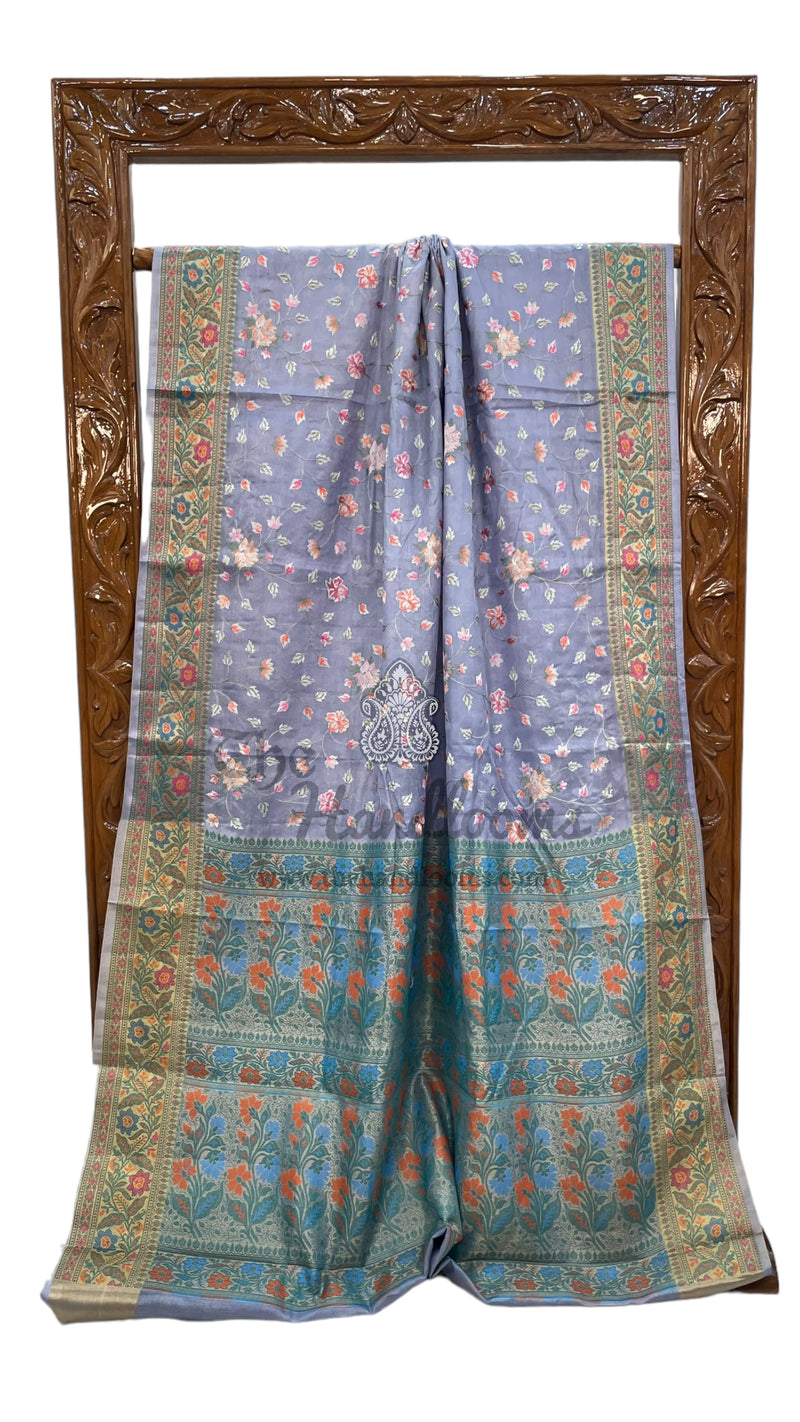 Tussar Silk Handloom Banarasi Saree With Chikankari - The Handlooms