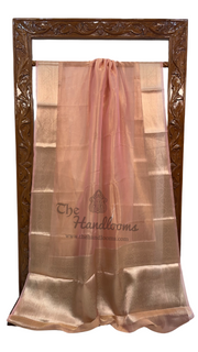 Peach Pure Kora Tissue Handloom Banarasi Saree - The Handlooms