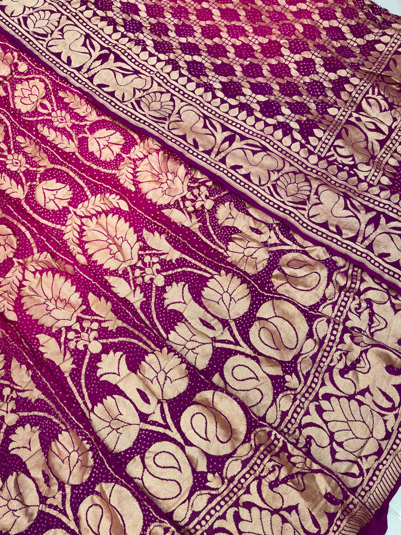 Pure Khaddi Georgette Bandhani Handloom Banarasi Lehenga - The Handlooms