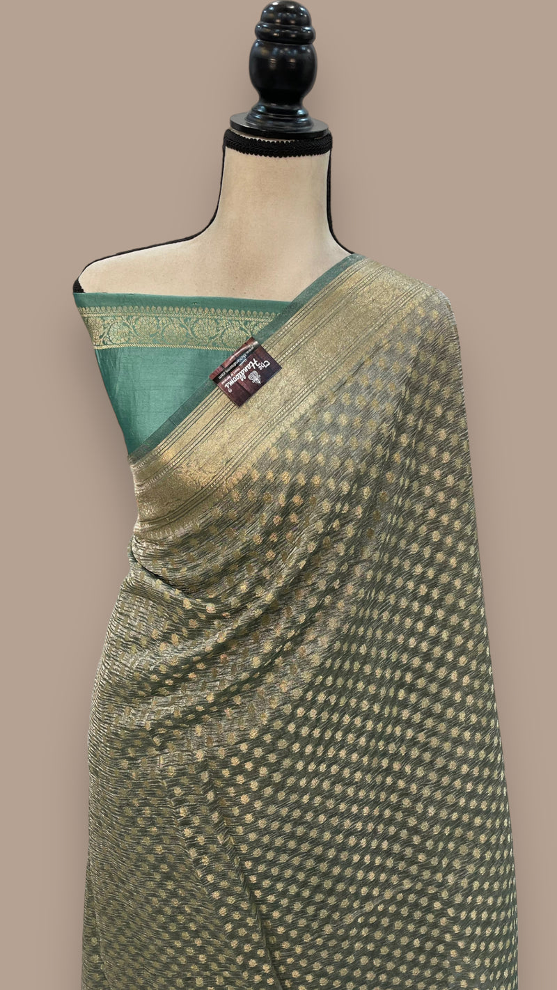 Pure Kora Tissue Crush Handloom Banarasi Saree - The Handlooms
