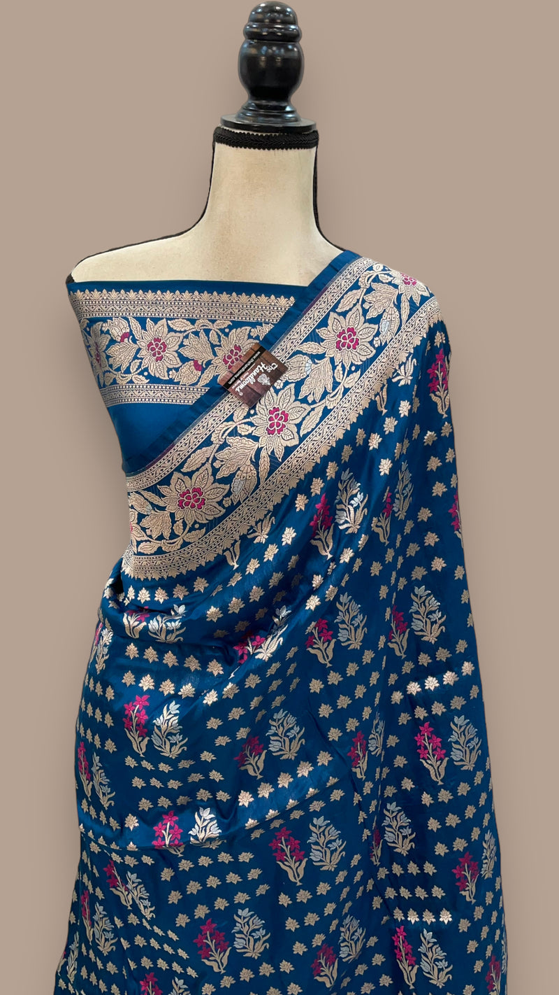 Pure Katan Silk Banarasi Handloom Saree - All over Jaal work with Meenakari - The Handlooms