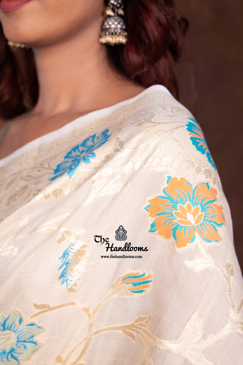 Pure Tussar Georgette Handloom Banarasi Saree - All over Jaal Work with meenakari - The Handlooms