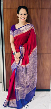 Red Pure Mango Silk Banarasi Handloom Saree - The Handlooms