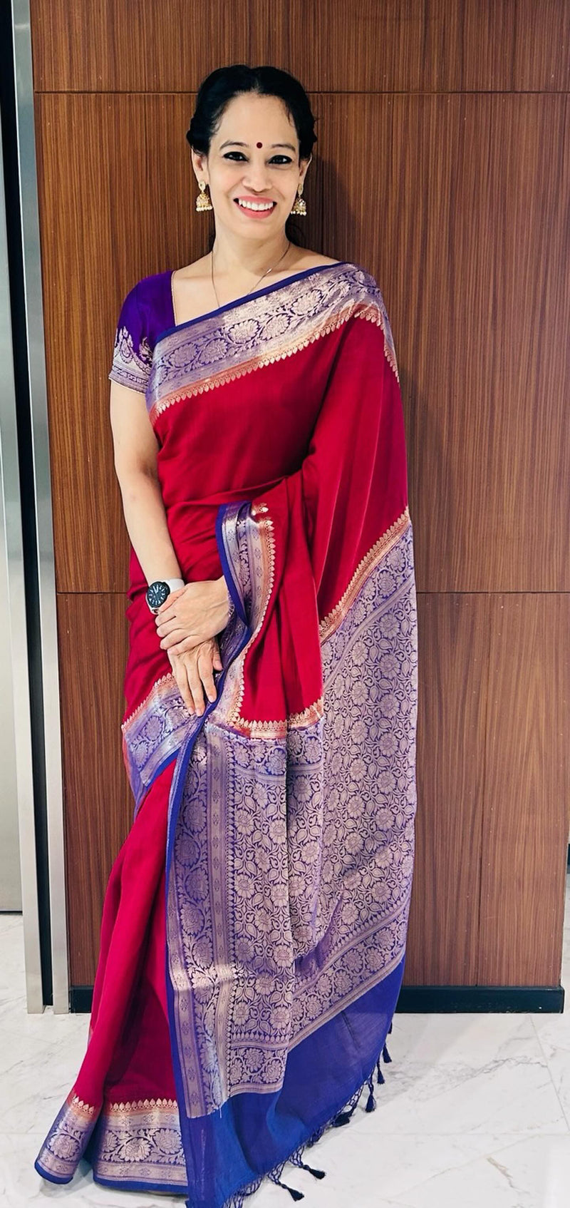 Red Pure Mango Silk Banarasi Handloom Saree - The Handlooms