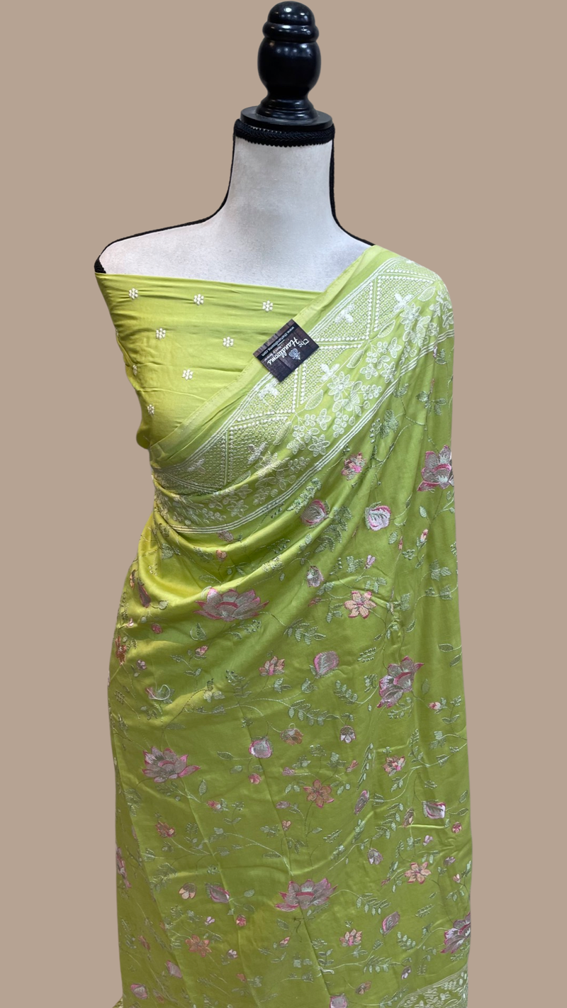 Pure Chiniya Silk Handloom Banarasi Saree With Chikankari - The Handlooms