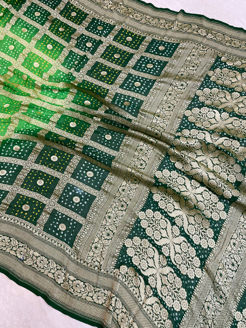 Pure Georgette Banarasi Bandhej Handloom Saree - The Handlooms