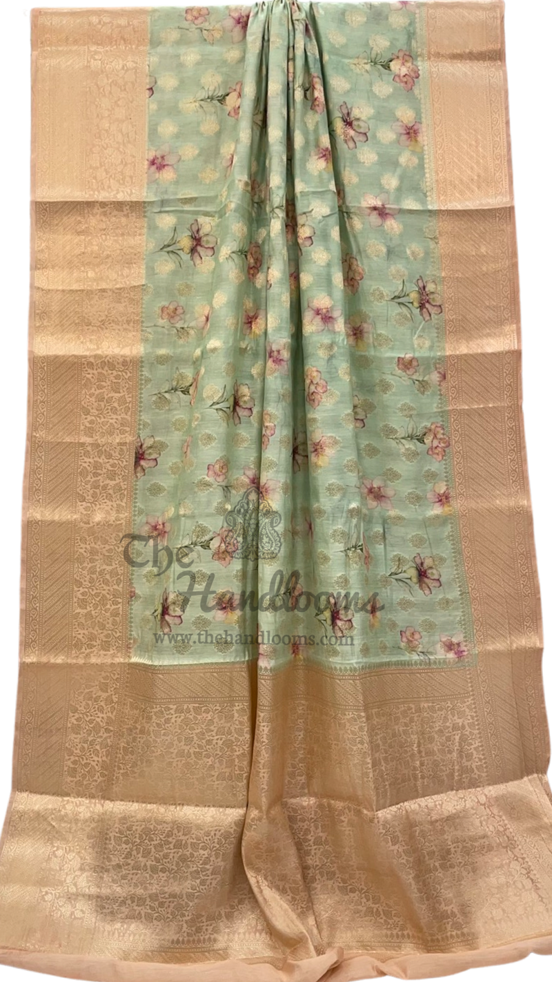 Pure Chiniya Silk Digital Print Handloom Banarasi Saree - The Handlooms