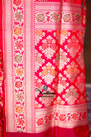 Hot Pink Pure Katan Silk Banarasi Handloom Saree - All over Jaal work with Meenakari - The Handlooms