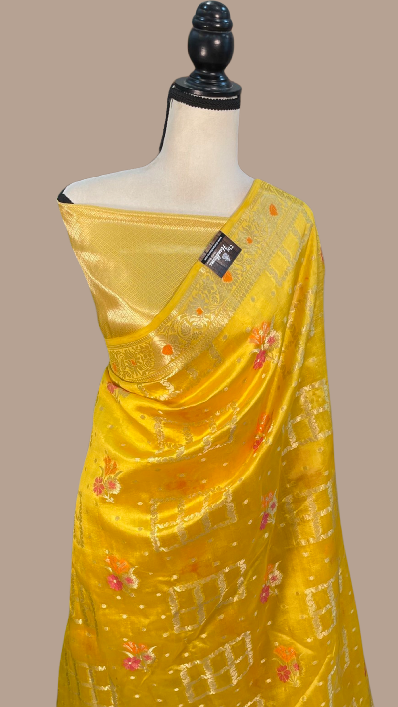 Pure Dupion Silk Banarasi Saree - Gold Zari - The Handlooms