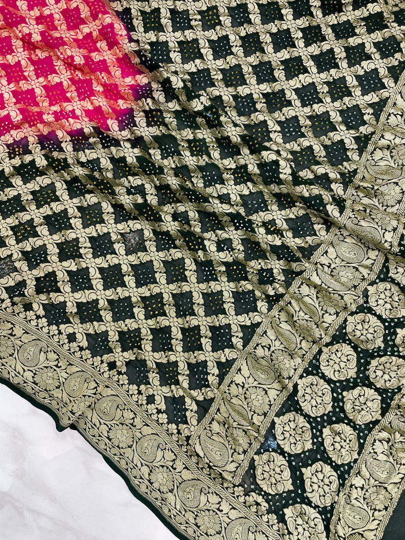 Pure Georgette Banarasi Bandhej Handloom Dupatta - Dual Shade - The Handlooms