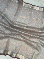 Pure Organza Handloom Banarasi dupatta With Chikankari And Digital Print - The Handlooms