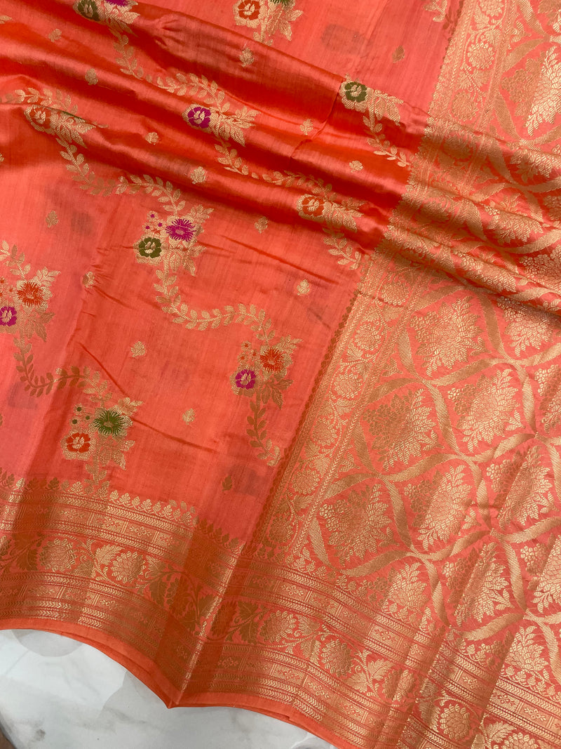 Pure Dupion Silk Banarasi Saree - Gold Zari - The Handlooms