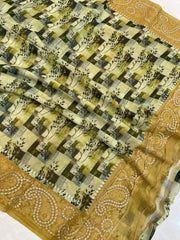 Pure Georgette  Digital Print with Chikankari Handloom Banarasi Saree - The Handlooms