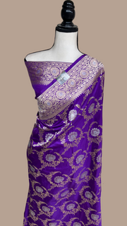Pure Katan Silk Banarasi Handloom Saree - All over Sona Roopa Jaal work - The Handlooms