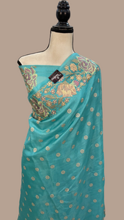 Tussar Silk Handloom Banarasi Saree With Chikankari - The Handlooms