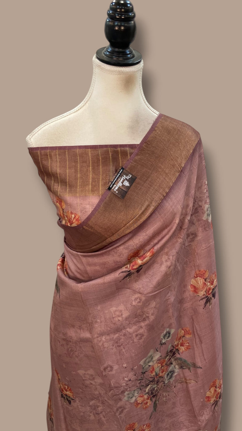Pure Tussar Silk Handloom Banarasi Saree With Digital Print