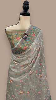 Tussar Silk Handloom Banarasi Saree With Chikankari - The Handlooms