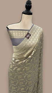Pure Khaddi Georgette Handloom Banarasi Saree - Water zari - The Handlooms
