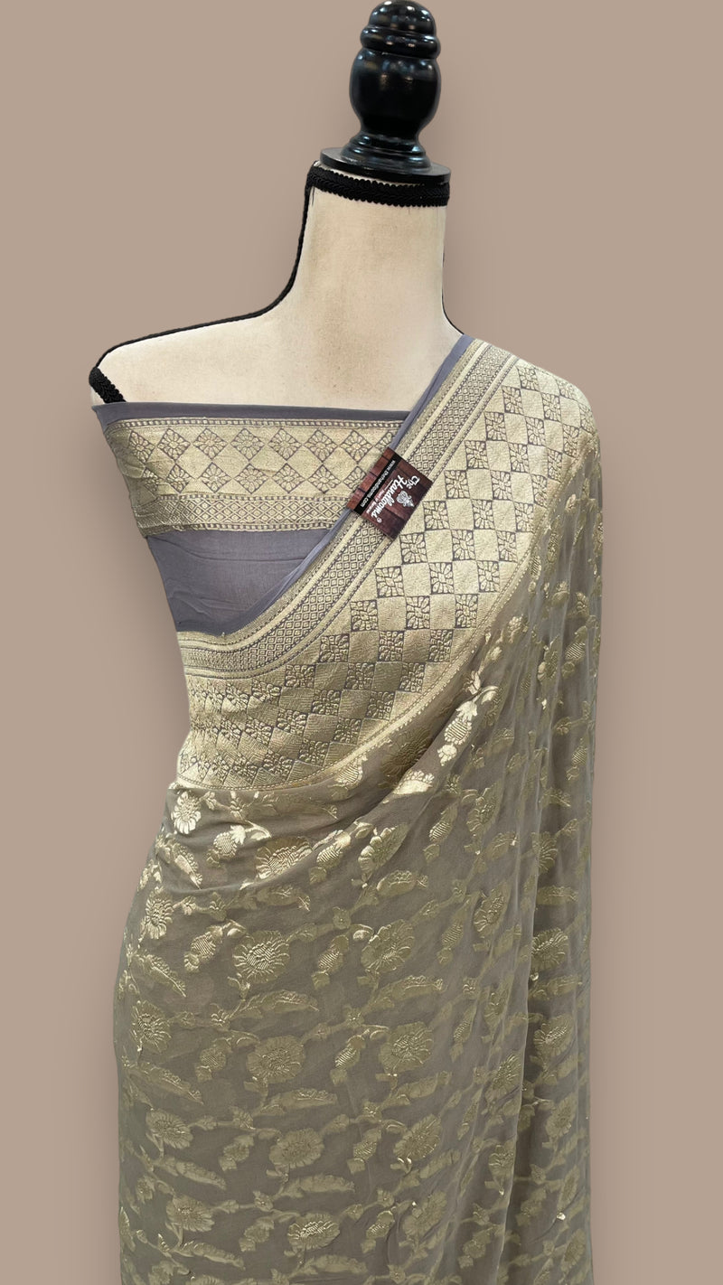 Pure Khaddi Georgette Handloom Banarasi Saree - Water zari - The Handlooms