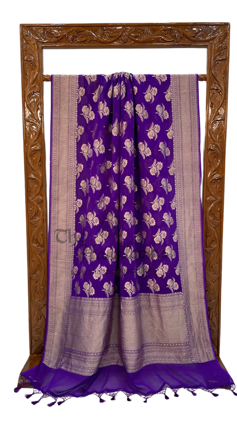 Khaddi Georgette Handloom Banarasi Saree - All over Jaal Work with meenakari - The Handlooms