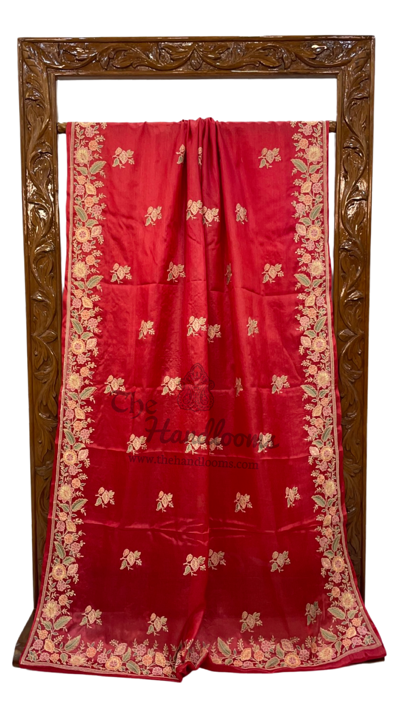 Tussar Silk Handloom Banarasi Saree With Chikankari - The Handlooms
