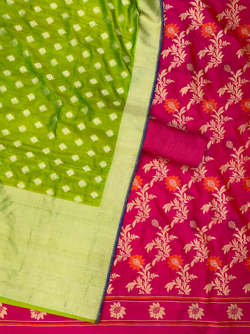 Pure Katan Silk Handlooms Banarasi Dress material With Meenakari - The Handlooms