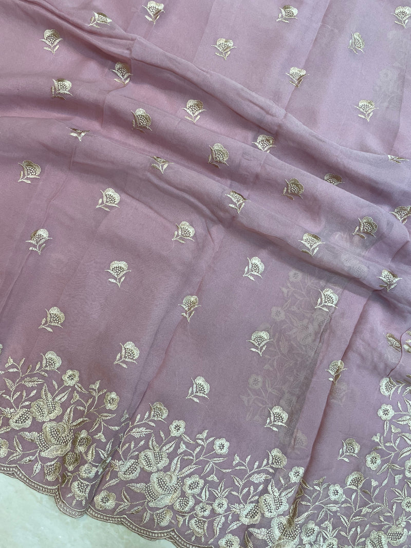 Pure Georgette Chikankari Handloom Banarasi Saree - The Handlooms