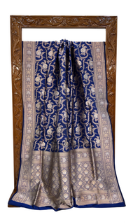 Blue Pure Katan Silk Banarasi Handloom Saree - All over sona roopa Jaal work - The Handlooms
