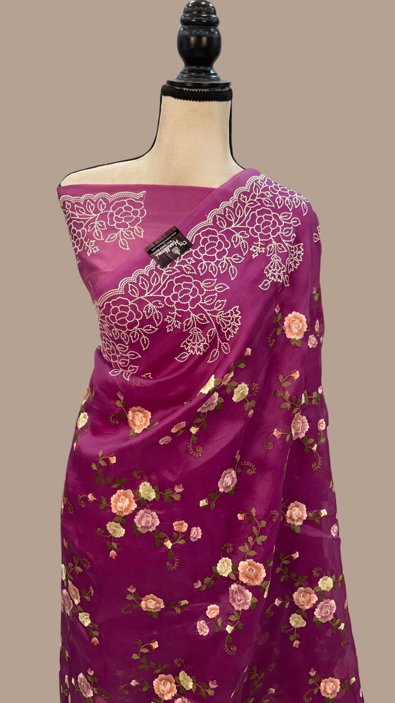 Pure Organza Chikankari Handloom Banarasi Saree - The Handlooms