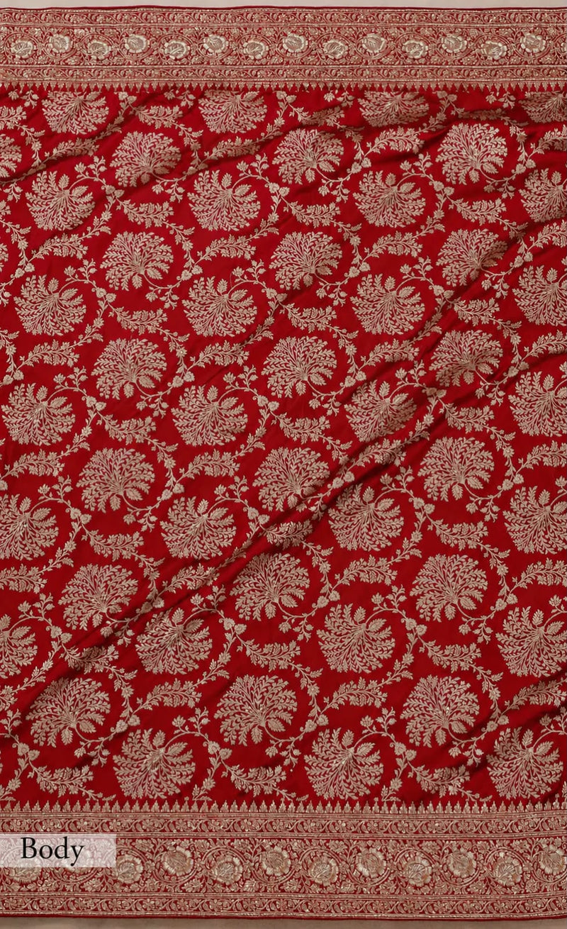 Pure Katan Silk Banarasi Handloom Saree with Zardozi Gota Patti Handwork