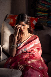 Onion Pink Pure Kora Handloom Banarasi Saree - The Handlooms