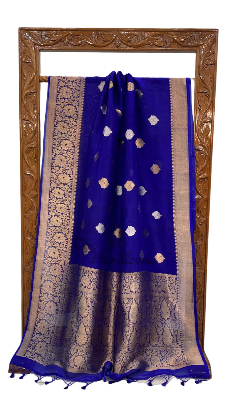 Blue Pure Kora Handloom Banarasi Saree - Sona Roopa Kadua motifs - The Handlooms