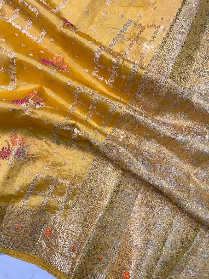 Pure Dupion Silk Banarasi Saree - Gold Zari - The Handlooms